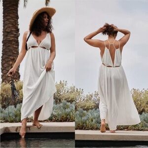 Anthropologie Gauzy Cutout Cover-Up Maxi Dress Ivory Size Small NWT $128